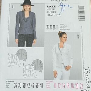 Burda #7212 Sewing Pattern Fitted Blazer Jacket US size 10-22